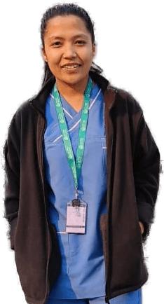 Deepa Shrestha in scrubs by Phewa Lake, Pokhara